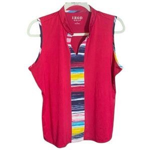 IZOD Golf Womens Sleeveless Pink Polo Shirt L Stretch Athletic Tank Top Multi Tr
